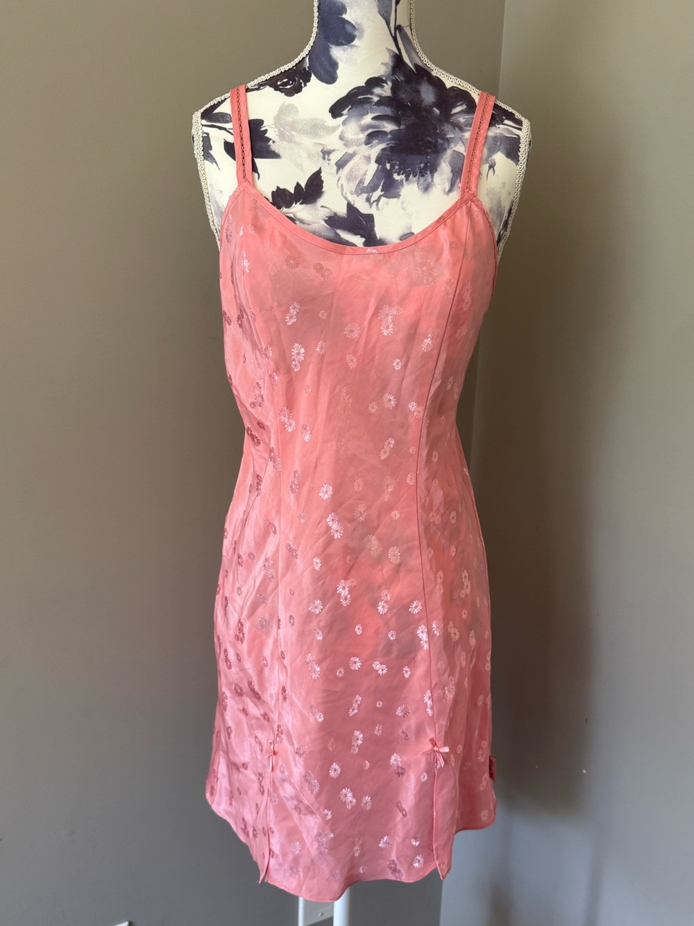 Y2K La SENZA Peach Pink Floral Slip With Daisy Floral Pattern